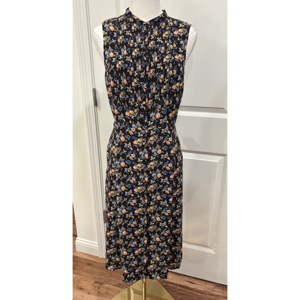 Really Wild London 100% Silk Pintuck Day Dress Floral Lined Women's 12 No Belt
